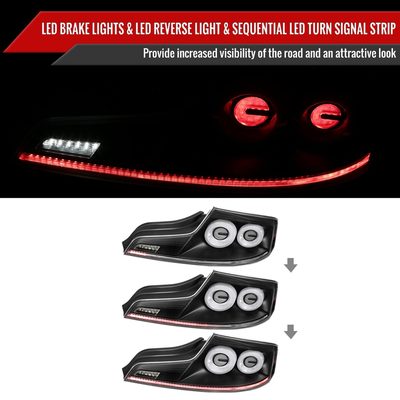 2003-2007 Infiniti G35 Coupe White LED Halo Signal Tail Light Matt Black/Clear