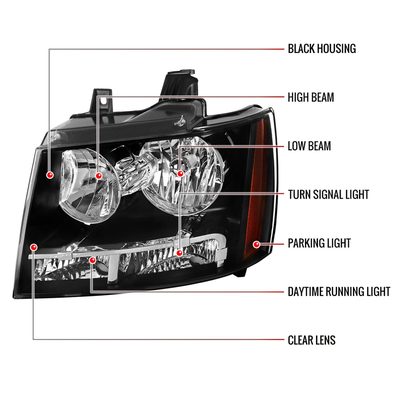2007-2014 Chevy Avalanche/Tahoe/Suburban Factory Headlights Matt Black/Clear