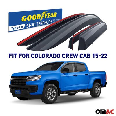 Goodyear Wind Deflectors for GMC Canyon 2015-2022 Crew Сab Tape-On Smoke 4 pcs