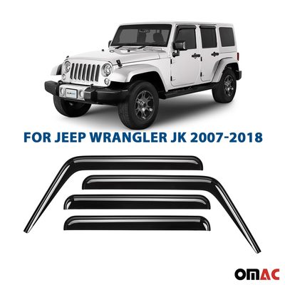 Clim Art Wind Deflectors for Jeep Wrangler JK 2007-2018 Shatterproof Smoke 4 Pcs