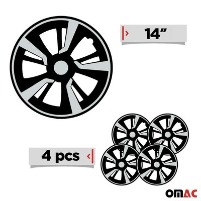 14" Hubcaps Wheel Rim Cover Black with Light Grey Insert 4pcs Set