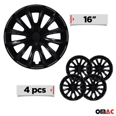 Bicolo Hub Caps Wheel Cover 16" Black Matt & Black Full Set 4 pcs.