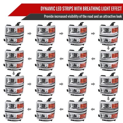 2014-2015 Chevy Silverado 1500 Sequential LED Bar Projector Headlights Chrome