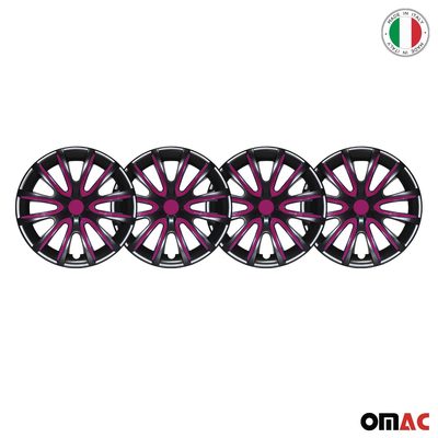 16" Inch Hubcaps Wheel Rim Cover Glossy Black with Violet Insert 4pcs Set
