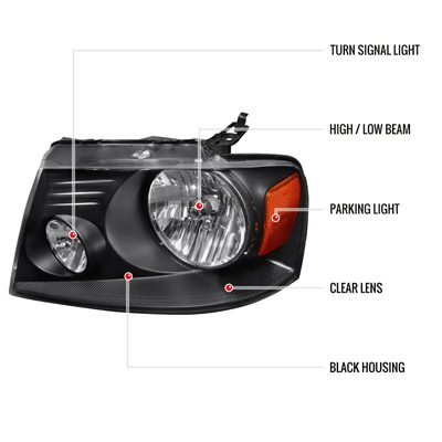 2004-2008 Ford F-150/ 2006-2008 Lincoln Mark LT Factory Headlights Matt Black