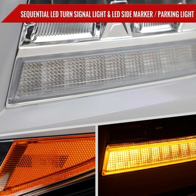 For Chevrolet Tahoe 2015-2020 Full LED DRL Sequential Headlights Chrome Housing Clear Lens