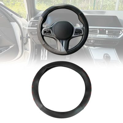 14.5-15.5’’ Steering Wheel Cover Red Stitches Leather Anti-slip Breathable