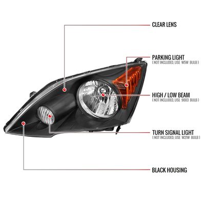 2007-2011 Honda CR-V Factory Style Headlights Matte Black Housing/Clear Lens