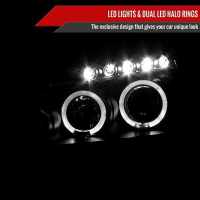 2003-2007 Honda Accord Dual Halo Projector Headlights Matte Black/Clear Lens