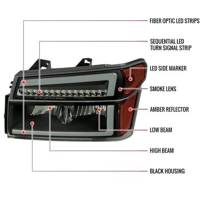2004-2012 Chevy Colorado/ Canyon/ISUZU I-Series Factory Headlights LED Smoke