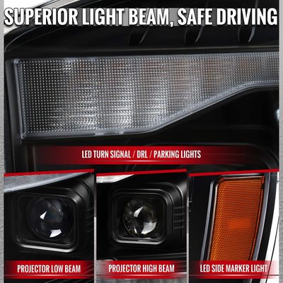 For Dodge RAM 1500 2006-08 / RAM 2500 3500 2006-09 Headlights Switchback Amber LED Strips Turn Signals DRL Black Housing Clear Lens
