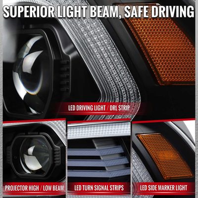 For Dodge Charger 2011-2014 Headlights LED DRL Light Strip Turn Signal Side Marker Black Housing Clear Lens