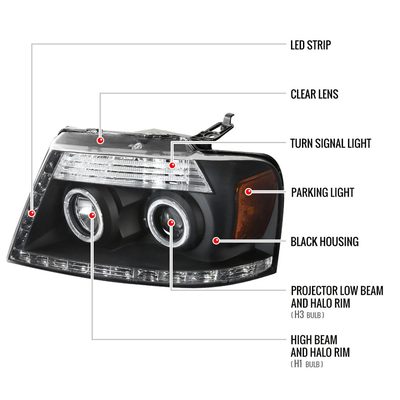2004-2008 Ford F-150/ 06-2008 Lincoln Mark LT Dual Halo Headlights LED Black