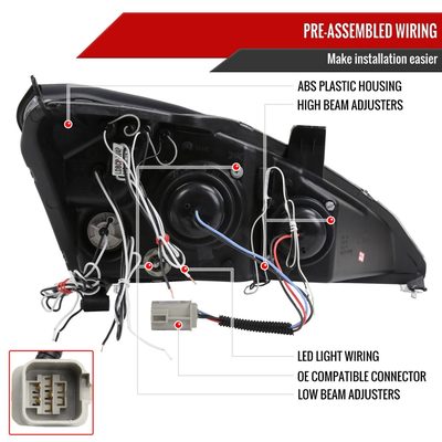 2000-2004 Ford Focus Dual Halo Projector Headlights Chrome/Clear Lens
