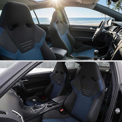 Universal Racing Seat Black Suede And Blue Bird Eye/Cloth With Double Blue Stich