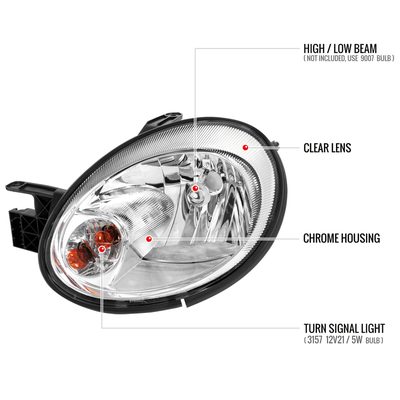 2003-2005 Dodge Neon Factory Style Headlights Chrome Housing/Clear Lens