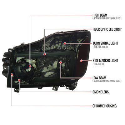 2004-2015 Nissan Titan / 04-2007 Armada LED Bar Factory Headlights Chrome/Smoke
