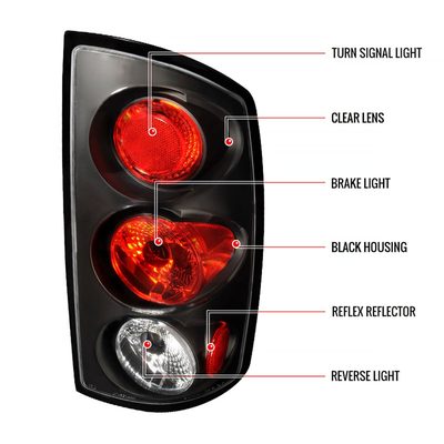 2002-2006 Dodge RAM Tail Lights Matte Black Housing/Clear Lens