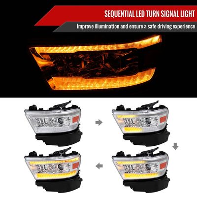 2019-2024 Dodge RAM 1500 LED Turn Signal Projector Headlights Chrome