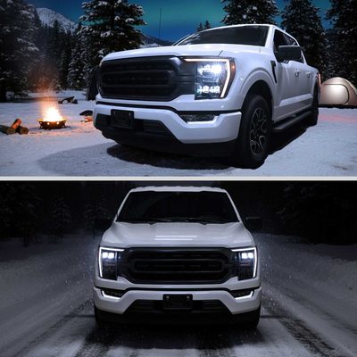For Ford F-150 2021-2023 Full LED Projector Headlights Sequential Start-Up Glossy Black Clear Lens