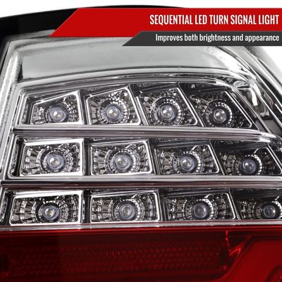 2009-2011 BMW E90 3-Series 4Dr Sedan Red LED Tail Light Chrome/Red Clear Lens