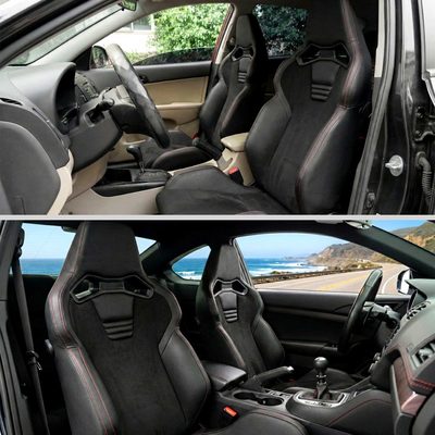 Universal Racing Seat Black Pu And Black Suede With Double Black Stitch