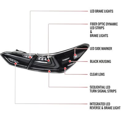 2018-2022 Toyota Camry LED Tail Lights Signal Lamps Matt Black/Clear