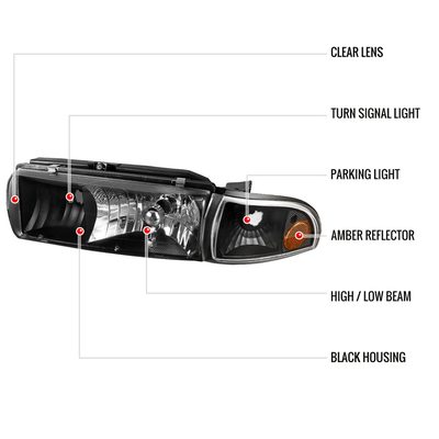 1991-1996 Chevy Caprice / Impala Factory Headlights Corner Signal Black