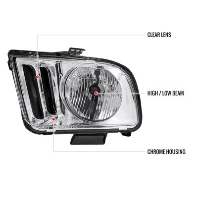 2005-2009 Ford Mustang Factory Style Headlights Chrome Housing/Clear Lens