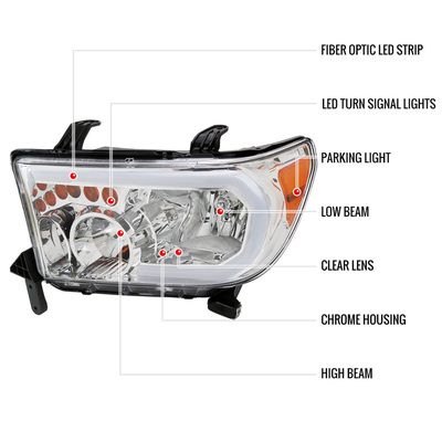 2007-2013 Toyota Tundra/2008-2017 Sequoia LED Tube Factory Headlights Chrome