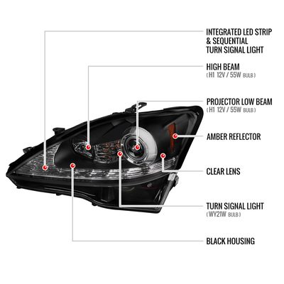 2006-2010 Lexus IS250/IS350 LED Light Projector Headlights Turn Signals Black