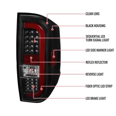 2014-2021 Toyota Tundra Red Bar Sequential LED Tail Lights Black/Clear Lens