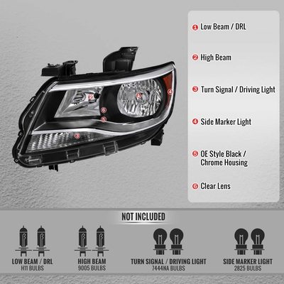 For Chevrolet Colorado 2015-2022 Factory Style Headlights Black Chrome Housing Clear Lens