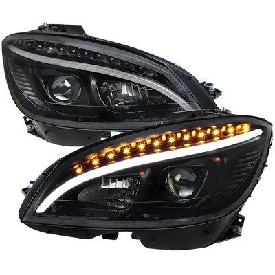 2008-2011 Mercedes W204 C Class Headlights LED Light Bar&LED Signal Black