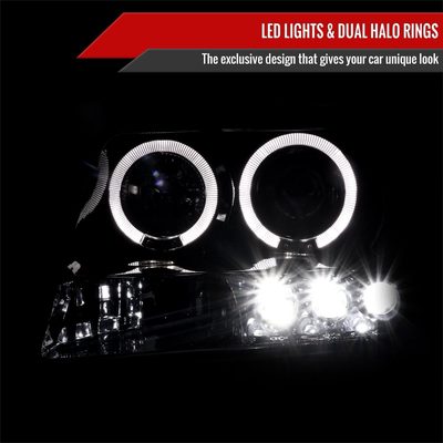 2005-2015 Nissan Xterra Dual Halo Projector Headlights Glossy Black/Smoke Lens