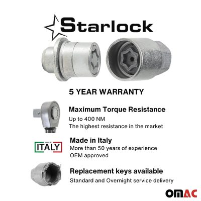 Wheel Lock Kit for Land Rover Defender M14X1,5 Galvanized Silver 4Locks & 1Key