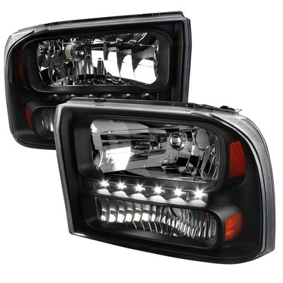 1999-2004 Ford F-250/350/450/550/Excursion Crystal Headlights LED Light Black