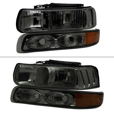 For Chevrolet Silverado Tahoe Suburban 1999-2002 Factory Style Headlights With Bumper Light Assembly Chrome Housing Smoked Lens