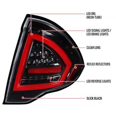 2010-2012 Ford Fusion LED Tail Lights Jet Black Housing/Clear Lens