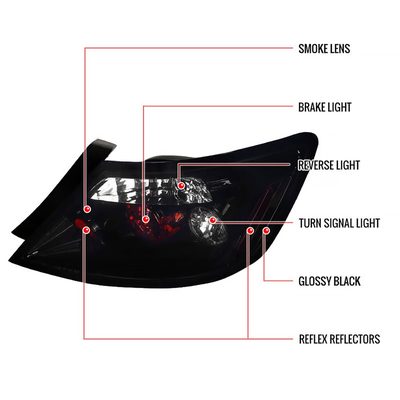 2006-2011 Honda Civic Coupe Tail Lights Glossy Black Housing/Smoke Lens