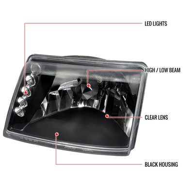 1998-2000 Ford Ranger Factory Style Headlights Matte Black/Clear Lens