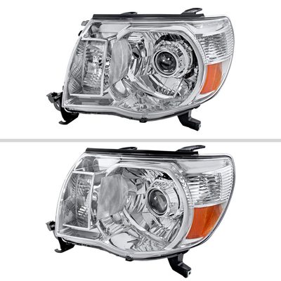 2005-2011 Toyota Tacoma Retro Style Projector Headlights Chrome/Clear Lens