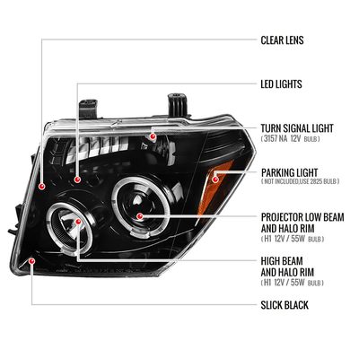 2005-2007 Nissan Pathfinder/ 05-2008 Frontier Dual Halo Headlights Jet Black