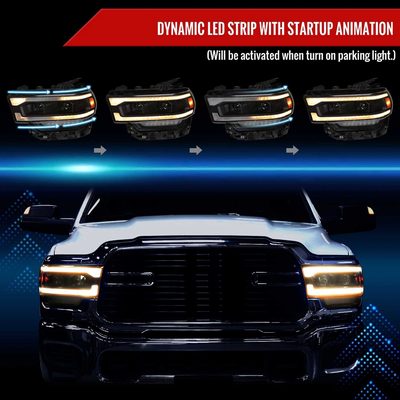 For Dodge RAM 2500 3500 5000 5500 2019-2024 Switchback LED Turn Signal Projector Headlights Matte Black Housing Clear Lens