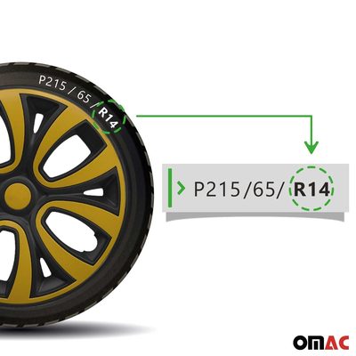 ColorFlex Hub Caps Wheel Cover 14" Black Matt & Yellow Full Set 4 pcs.