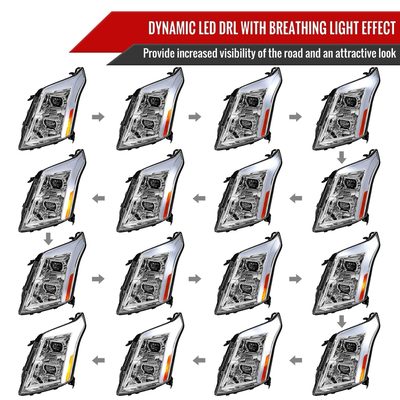 2010-2016 Cadillac SRX Full Sequential LED DRL Projector Headlights Chrome