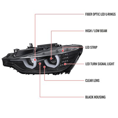 2012-2015 BMW F30 3 Series Sedan Dual LED Headlights LED Signal Matte Black