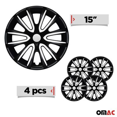 Bicolo Hub Caps Wheel Cover 15" Black Matt & White Full Set 4 pcs.