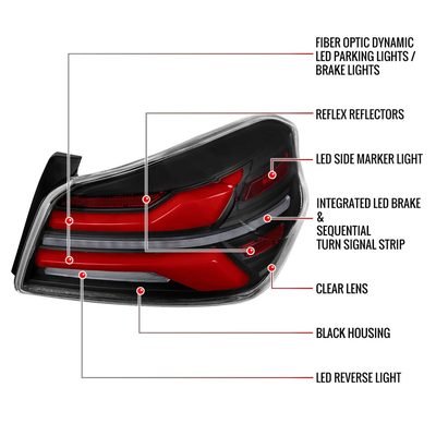 For Subaru WRX STi 015-2021 LED Tail Light Sequential Red Signal Matte Black Clear Brake Reverse Strip