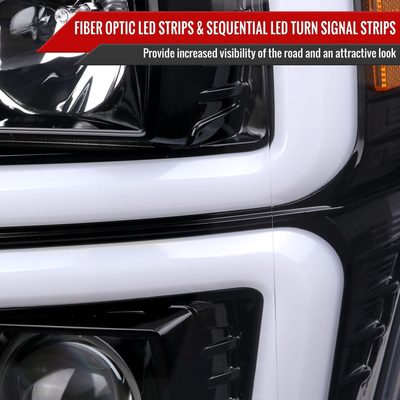 2008-2010 Ford F-250/350/450/550 LED Signal Bar Projector Headlights Jet Black